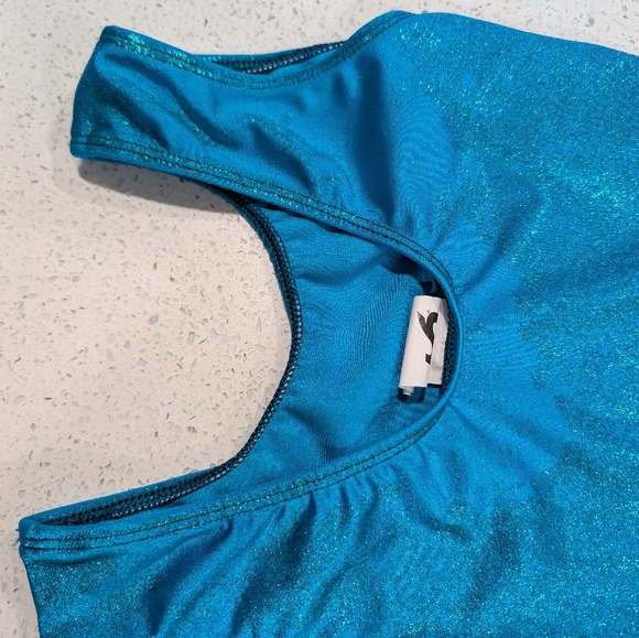 HOLOGRAPHIC GK Elite Small Gymnastics Dance Leotard TEAL GREEN Mystique defect - Picture 5 of 9